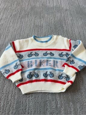 Vintage Biker Bicycle Sweater Toddler 24M Made in Japan Retro Knit